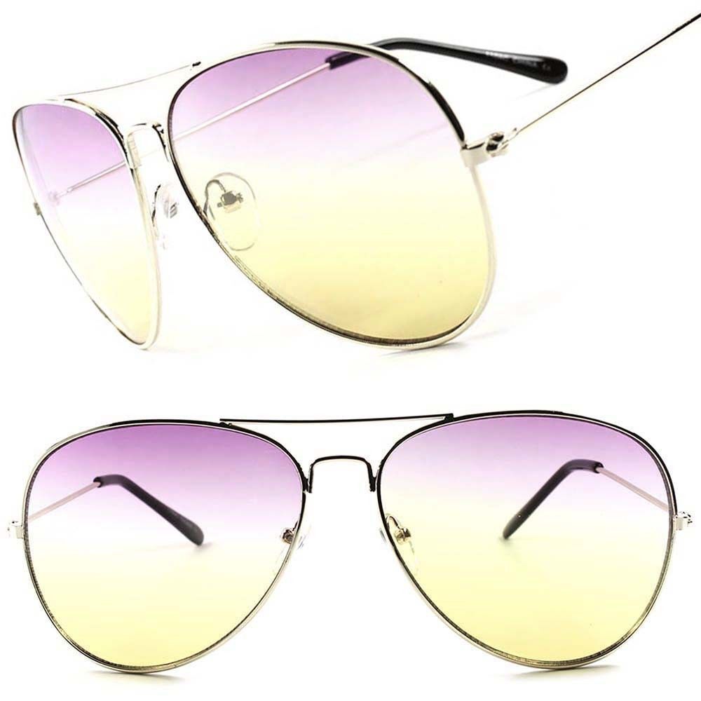 Gold Classic Mens Womens Air Force Style Purple & Yellow Lens Sunglasses